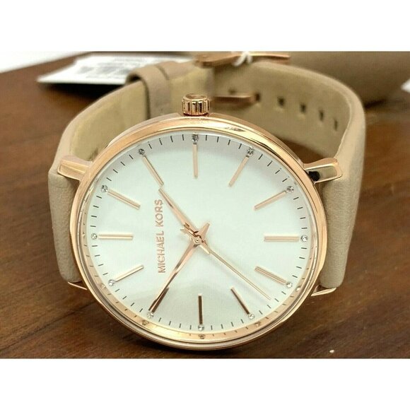 Michael Kors Women's Watch MK2748 Pyper Quartz White Dial Rose Gold Leather Band - Picture 8 of 13